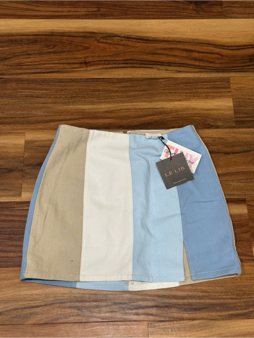 Le Lis Colorblock Mini Skirt in Light Blue, Cream, Tan